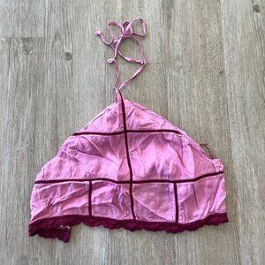 Womens Urban Outfitters Pink Triangle Cropped Halter Top - L